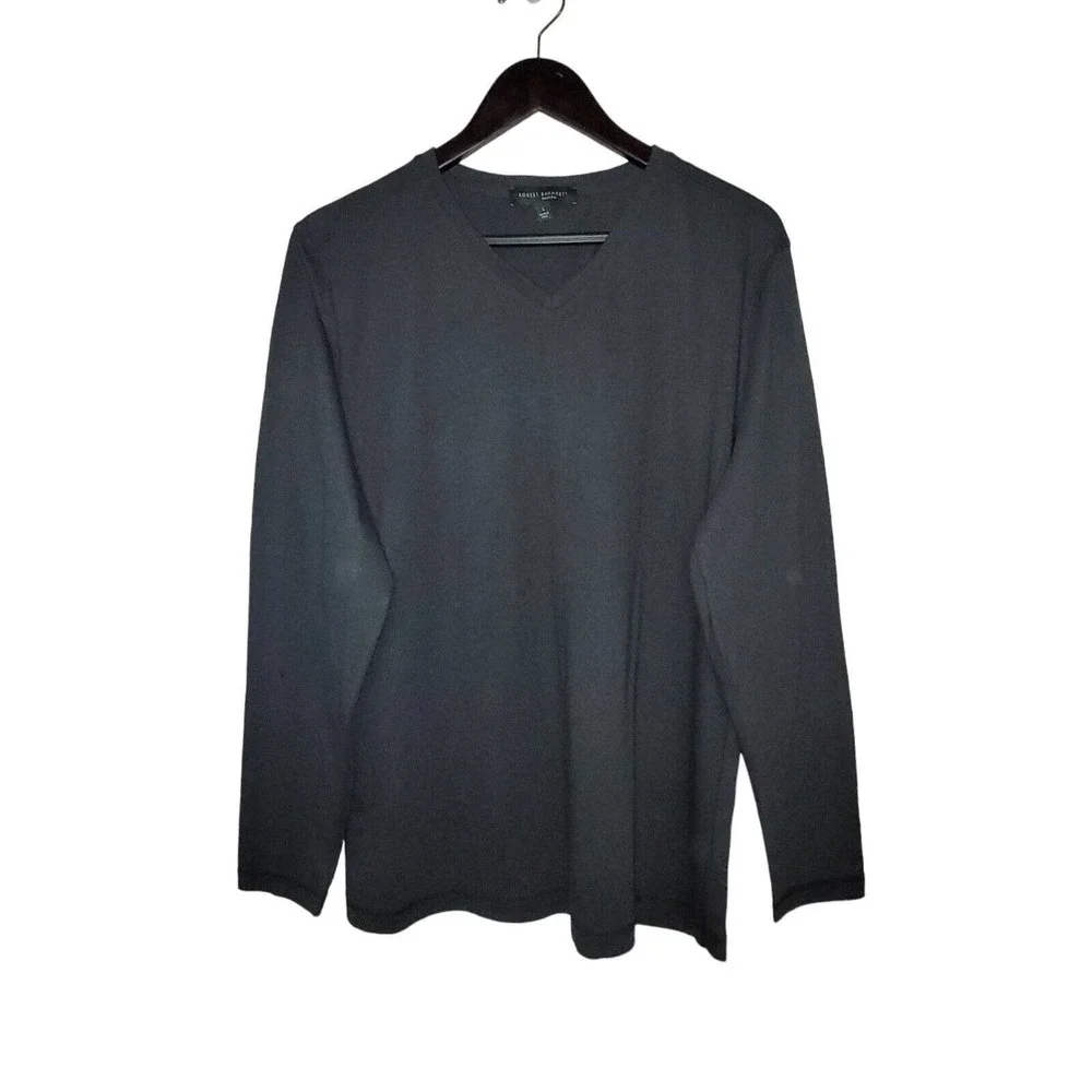 ROBERT BARAKETT Montreal Men's Size Large V Neck Long Sleeve Cotton Shirt Gray - Picture 1 of 8